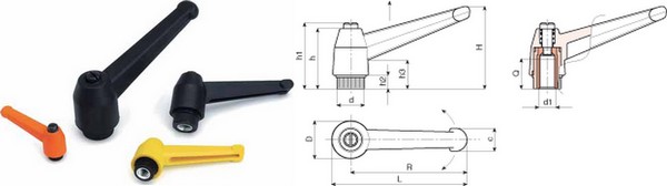 Indexed clamping lever with threaded insert