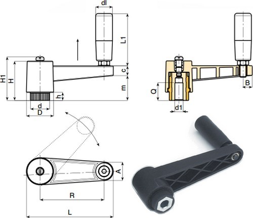 Crank handle with smooth insert and revolving handle