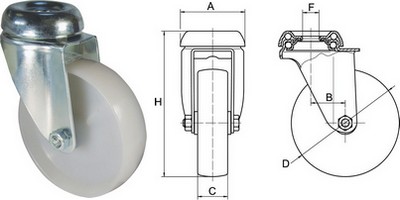 Nylon Wheel Bolt Hole Unbraked Castors